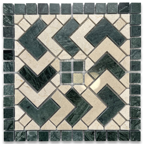 Marble Online 4" x 4" Marble Decorative Accent Tile in Green/Beige Wayfair